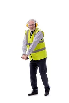 Old foreman isolated on white Stock Photos
