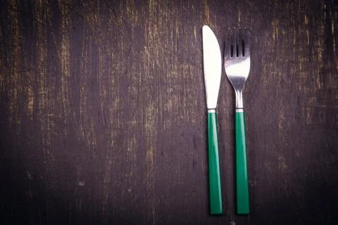 Old fork and knife Stock Photos
