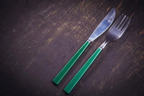 Old fork and knife Stock Photos
