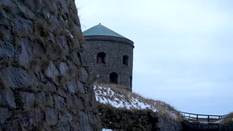Old fortress. Stone wall and a mighty stone tower. Video stock 149144400