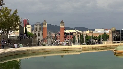 The old fountain in Barcelona. Spain. Stock Footage