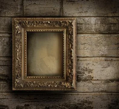 Old frame against a peeling painted wall Stock Photos