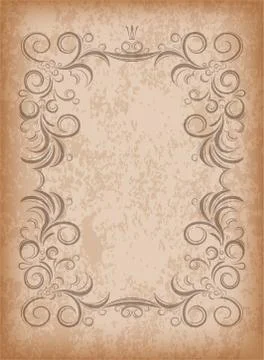Old frame on aged paper with dark edges and a blank space for text. Retro vin 스톡 일러스트