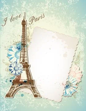 Old frame and  Eiffel tower Illustrazione stock