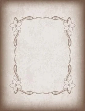 Old frame with flowers on aged paper with dark edges and a blank space for te 스톡 일러스트