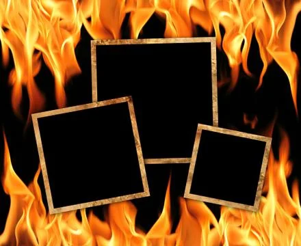 Old frames with fire flames background Stock Illustration