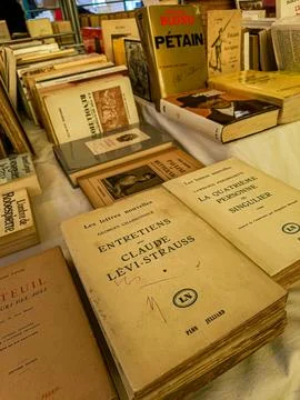 Old French book stack Fotos de archivo