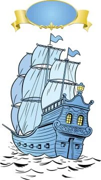 Old frigate floating on the waves Stock Illustration