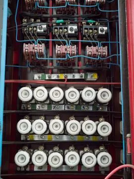 Old fuse box on the wall Stock Photos