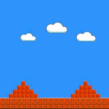 Old Game Background. Classic Arcade Design with Clouds and Brick Stock Illustration