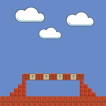 Old Game Background. Classic Retro Arcade. Pixel Videogame Scenery. Video-Game Stock Illustration
