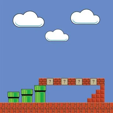 Old Game Background. Classic Retro Arcade Design. Pixel Video Game Scenery Stock Illustration
