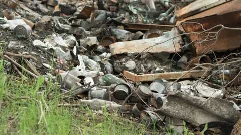 Old garbage heap in forest nature pollution - ecology problems Stock Footage 49940912