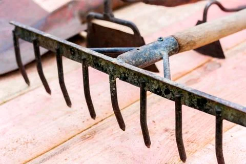 Old garden tools concept, well used. Stock Photos