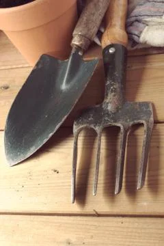 Old garden tools Foto stock