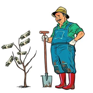 Old gardener grows dollars on a tree Stock Illustration