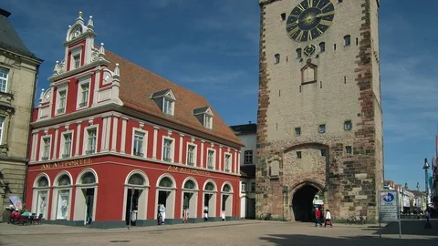 The Old Gate (in German Altpoertel) is the medieval city gate in Speyer Stock Footage 79087076