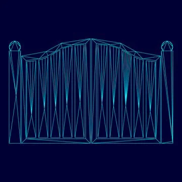 Old gate low poly triangulation triangulated polygonal electric cyan blue v.. Illustrazione stock