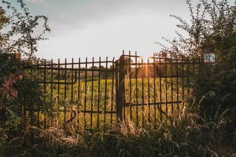 Old gate in the sunset Stock Photos