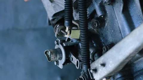 Old gear shift box from a front-wheel drive car Stock Footage 336732926
