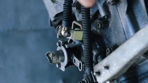 Old gear shift box from a front-wheel drive car 스톡 동영상 336732931