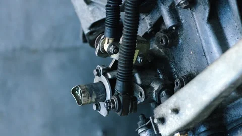 Old gear shift box from a front-wheel drive car Stock-Footage 336732942