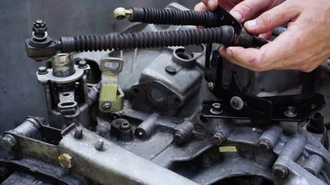 Old gear shift box from a front-wheel drive car Stock Footage 336733150