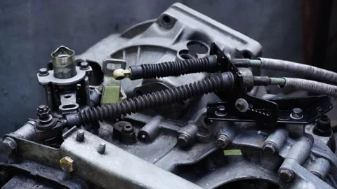 Old gear shift box from a front-wheel drive car Stock Footage 336733162