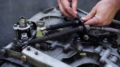 Old gear shift box from a front-wheel drive car Stock-Footage 336733184