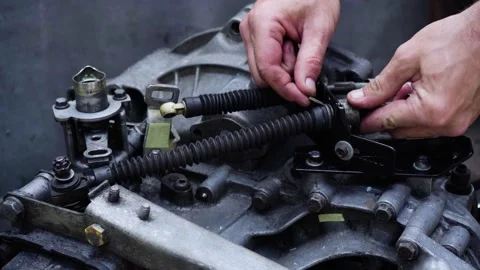 Old gear shift box from a front-wheel drive car Stock Footage 336733218