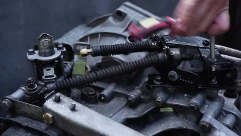 Old gear shift box from a front-wheel drive car Stock-Footage 336733226