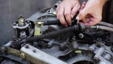Old gear shift box from a front-wheel drive car Stock-Footage 336733270