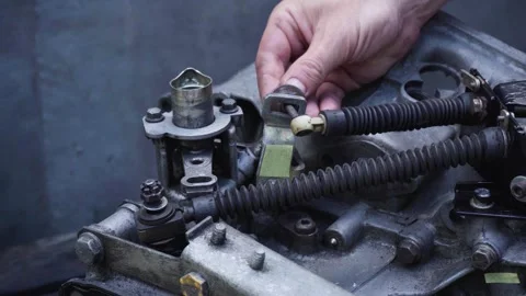 Old gear shift box from a front-wheel drive car Stock Footage 336733334