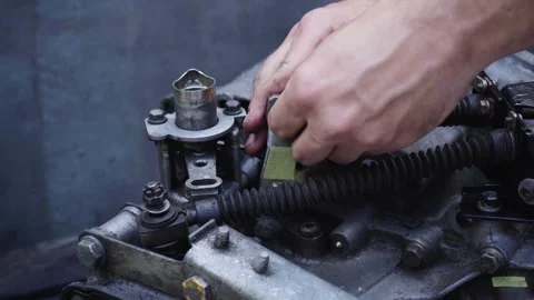 Old gear shift box from a front-wheel drive car Stock Footage 336733335