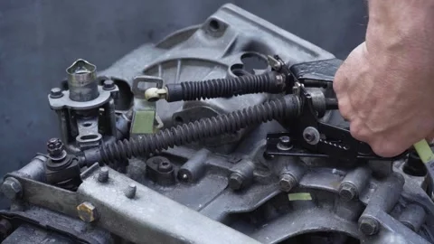 Old gear shift box from a front-wheel drive car Stock Footage 336733342