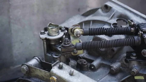 Old gear shift box from a front-wheel drive car Stock Footage 336733419