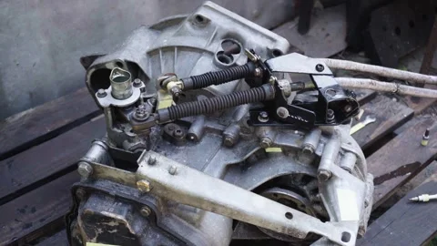 Old gear shift box from a front-wheel drive car Video stock 336733486