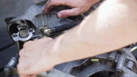 Old gear shift box from a front-wheel drive car Stock-Footage 336733516
