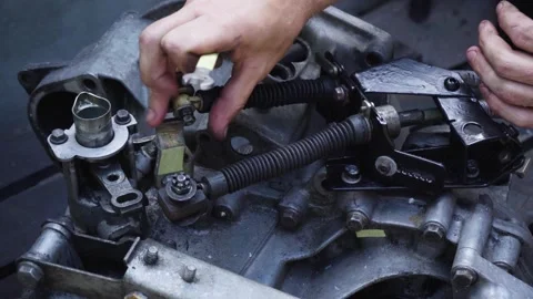 Old gear shift box from a front-wheel drive car Video stock 336733549