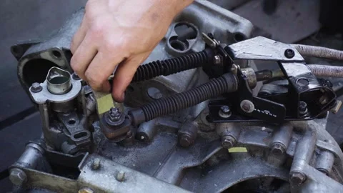 Old gear shift box from a front-wheel drive car Stock-Footage 336733557