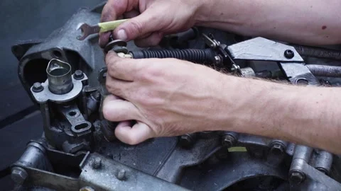 Old gear shift box from a front-wheel drive car Stock Footage 336733576
