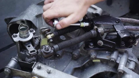 Old gear shift box from a front-wheel drive car Stock Footage 336733608