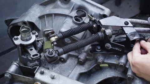 Old gear shift box from a front-wheel drive car Stock Footage 336733652