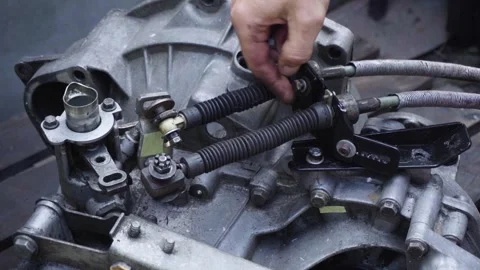 Old gear shift box from a front-wheel drive car 스톡 동영상 336733706