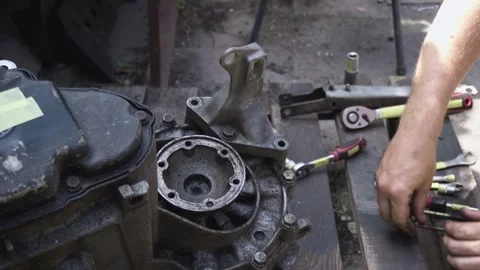 Old gear shift box from a front-wheel drive car Stock-Footage 336733801