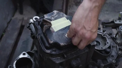 Old gear shift box from a front-wheel drive car 스톡 동영상 336733822