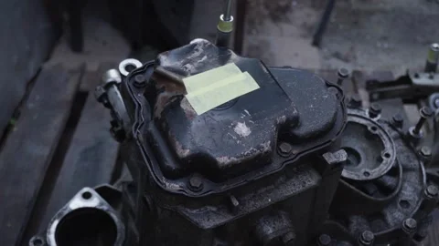 Old gear shift box from a front-wheel drive car Video stock 336733823