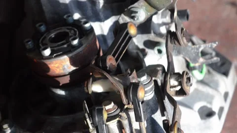 Old gear shift box for a front-wheel drive car, example Video stock 337663067