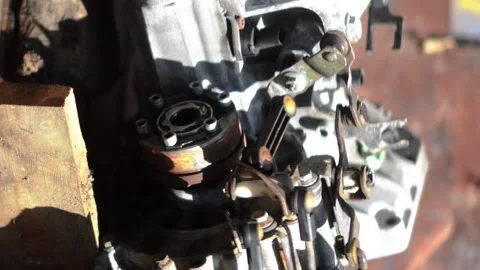 Old gear shift box for a front-wheel drive car, example Video stock 337663085