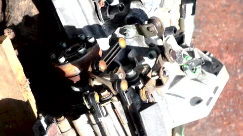 Old gear shift box for a front-wheel drive car, example Video stock 337663135